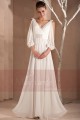 Long White Dress With Draped V Neck And Cutout Long Sleeve - Ref L274 - 03