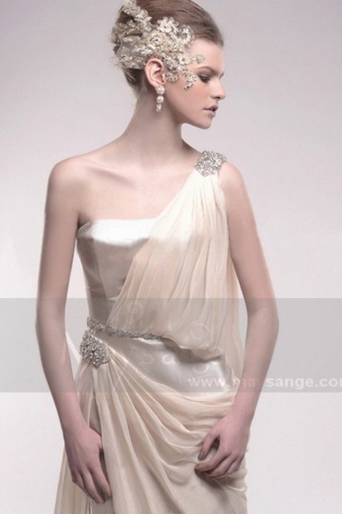Evening dress Satiny Greek style with one strap and strass - L215 #1