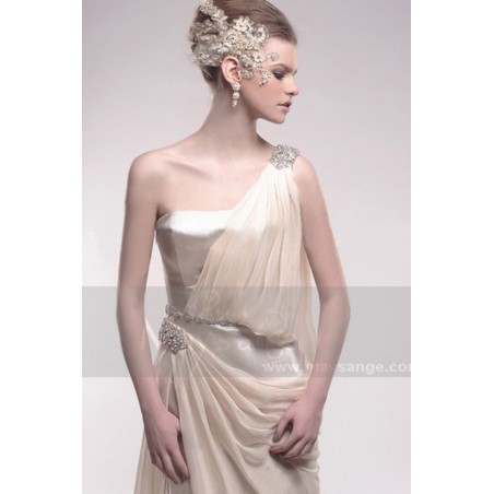 Evening dress Satiny Greek style with one strap and strass
