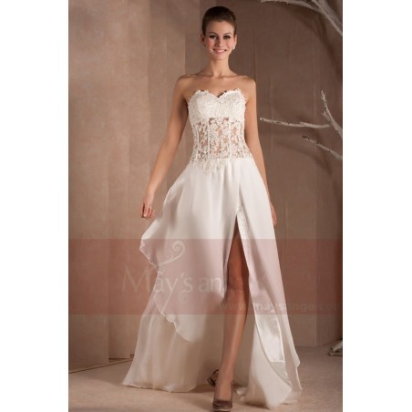 Robe de mariage chic Bustier transparent dentelle et mousseline