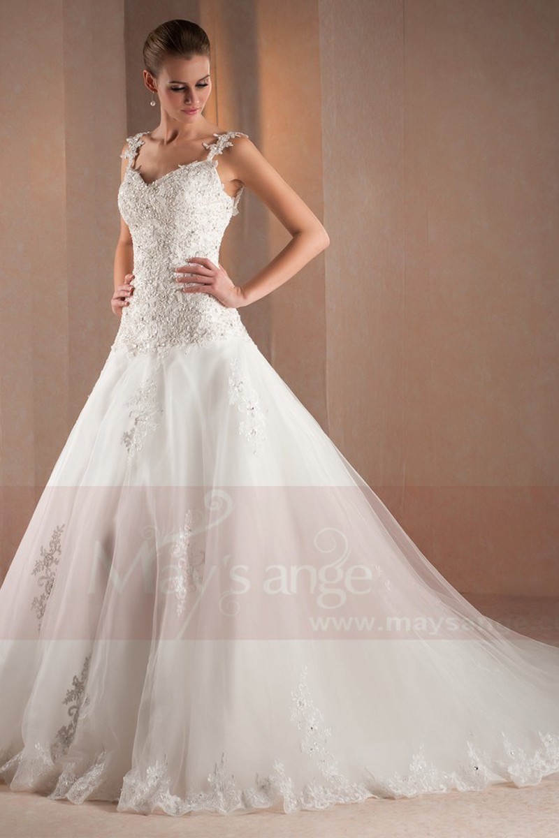 Lace wedding dresses Roxane with 2 straps and long train M304 - Ref M304 - 01
