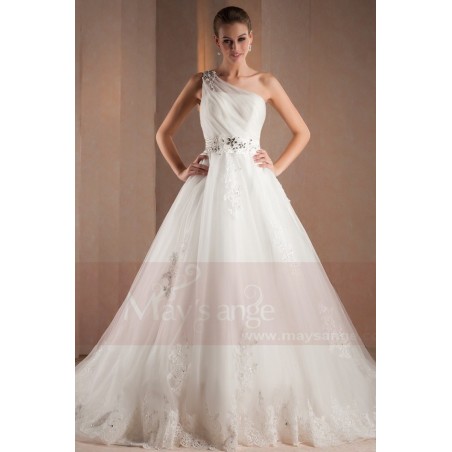 Wedding dress True Love with one strap and glitters on the waist M307