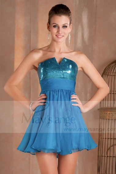 Short Sleeveless Blue Chiffon Prom Dress - C251 #1