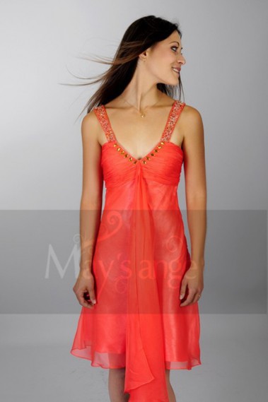 Pretty V-Neckline Orange Short Dress for Wedding-Guest - C026 #1