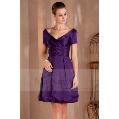 Iris Robe de cocktail en satin avec petites manches et décolleté V