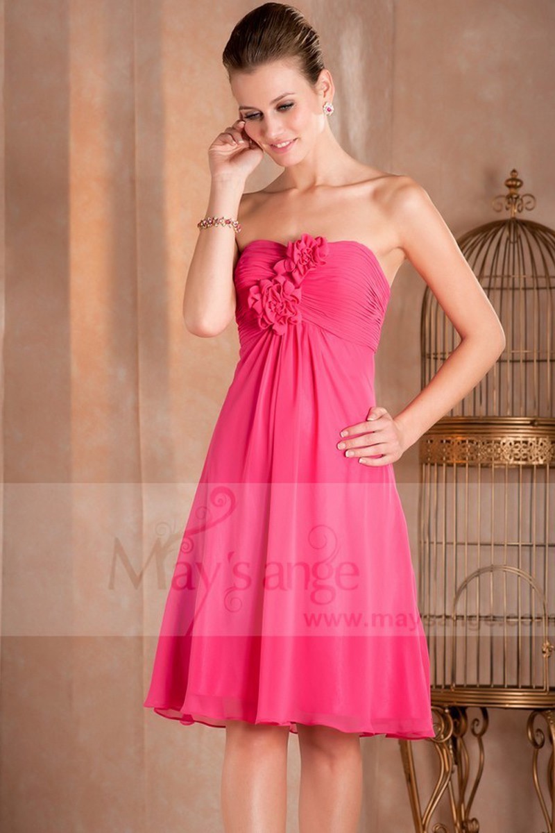 Robe de cocktail Camélia chic en mousseline fuchsia - Ref C259 - 01 Robe de cocktail Camélia chic en mousseline fuchsia - Ref C259 - 01