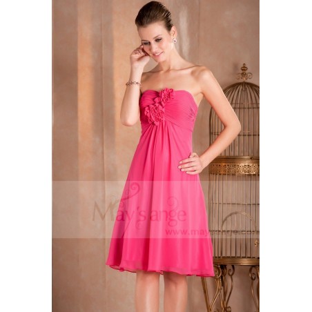 Robe de cocktail Camélia chic en mousseline fuchsia