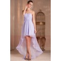 Robe cocktail Pastel asymétrique en dentelle et mousseline - Ref C260 - 02