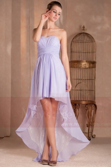 Robe cocktail Pastel asymétrique en dentelle et mousseline - C260 #1