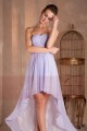 Robe cocktail Pastel asymétrique en dentelle et mousseline - Ref C260 - 03