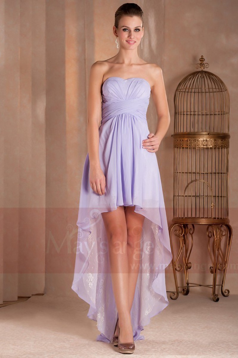 Robe cocktail Pastel asymétrique en dentelle et mousseline ...