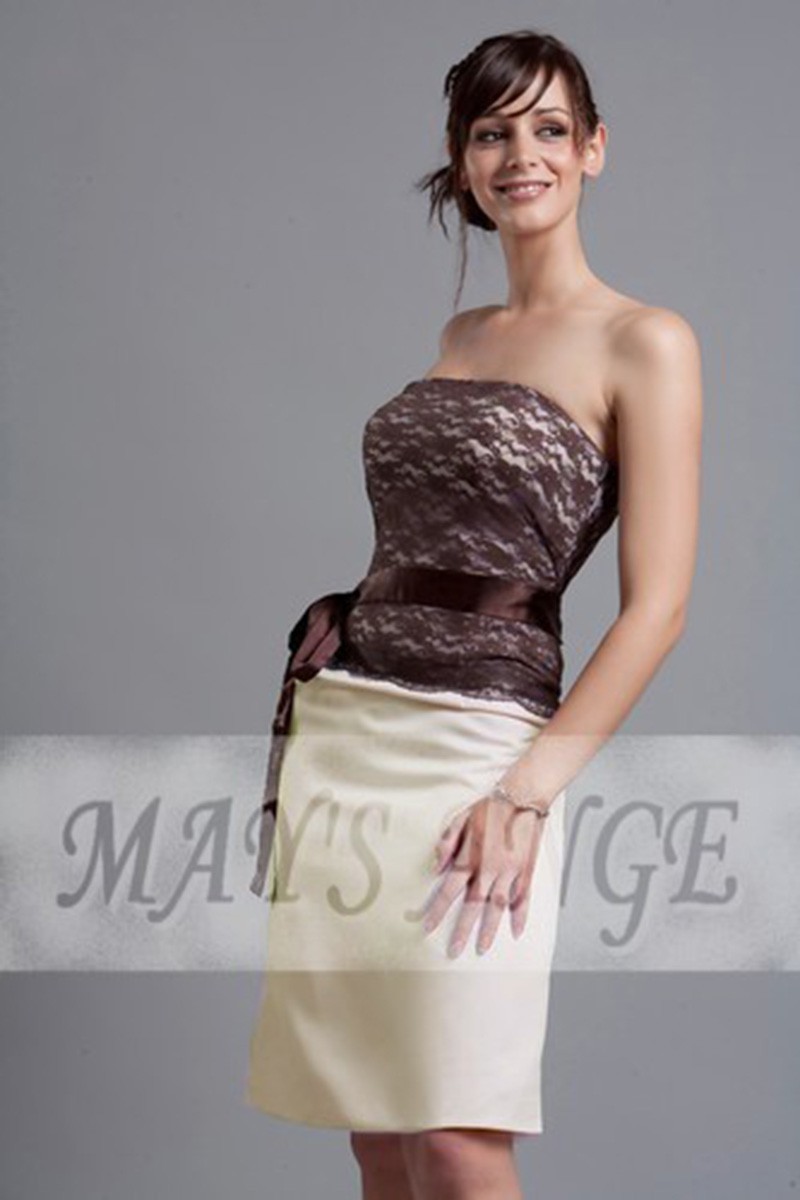 Lace Brown Short Evening Dress - Ref C027 - 01