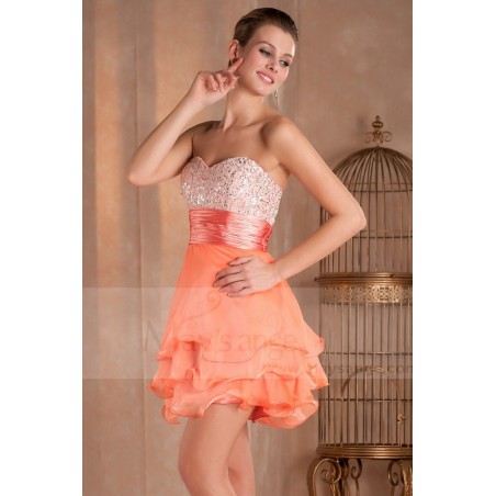 Short Princess Orange Party Dress With Glitter bodice