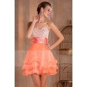 Robe de cocktail courte Mandarine orange douce en mousseline - Ref C275 - 04