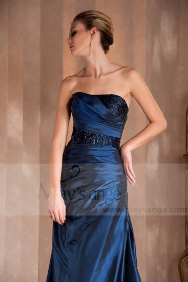 Robe de soirée bleu foncé bustier longue Miroir en taffetas - L277 #1