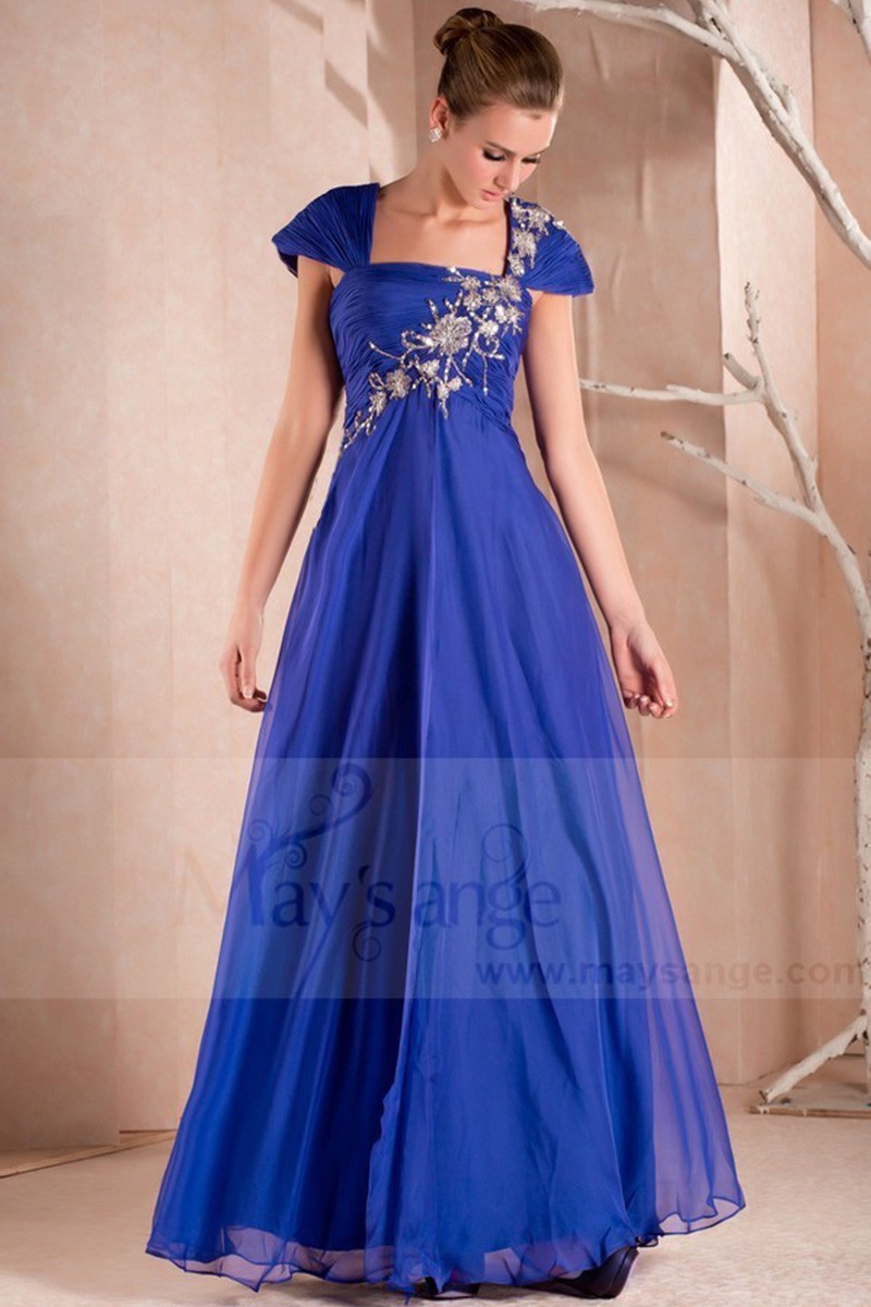 Blue Sparkly Party Maxi Dress With Sleeves - Ref L281 - 01