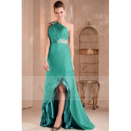 Précieuse Robe de soirée longue asymétrique en mousseline