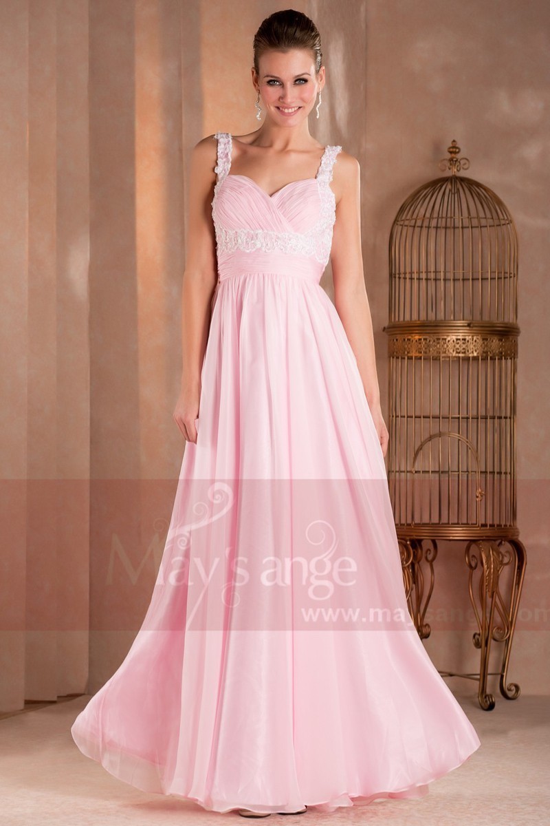 Longue Robe De Soirée Poupée Rose Pale En Mousseline