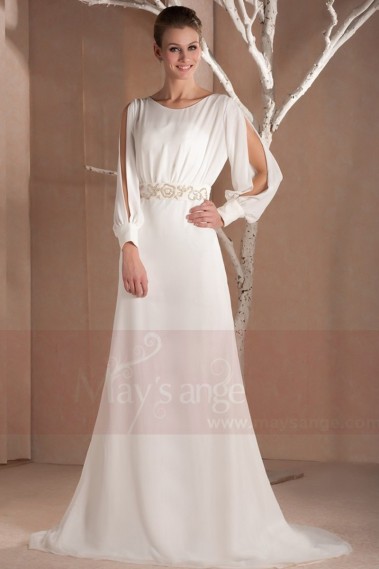 Neige d'hiver robe de soirée longue avec manches pour mariage - L300 #1