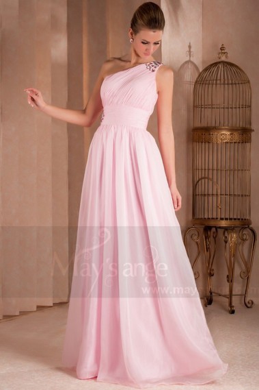 One Shoulder Plus Size Pink Evening Dress With Rhinestones - L303 #1