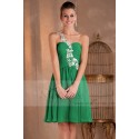 Green Short Cocktail Dress With One embroidered Strap - Ref C272 - 02