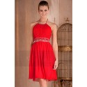 Short Red Party Dress With Rhinestones Belt - Ref C274 - 02
