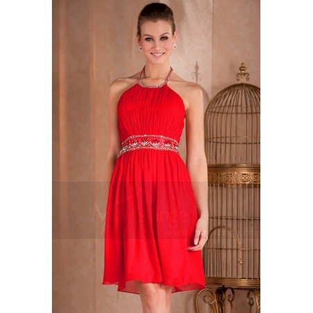 Short Red Party Dress With Rhinestones Belt