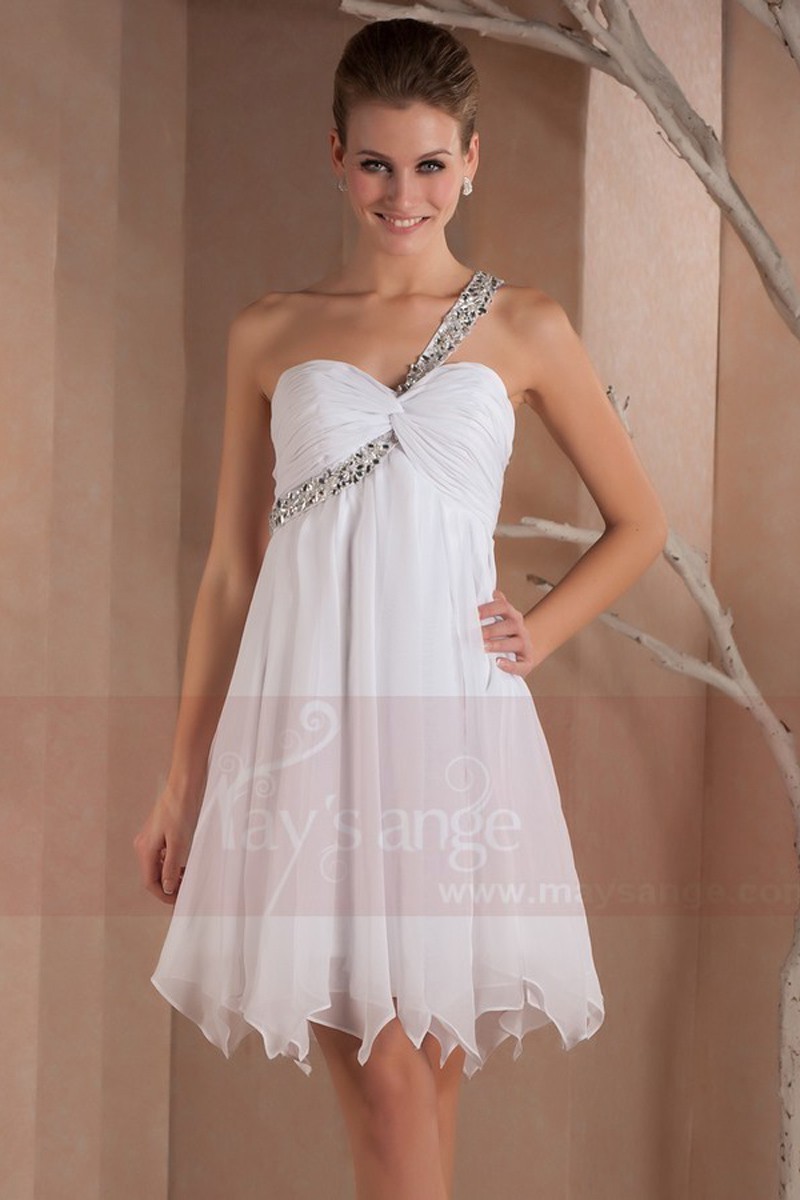 Open-Back White Short Party Dress With One Glitter Strap - Ref C277 - 01