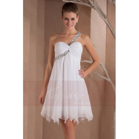 Open-Back White Short Party Dress With One Glitter Strap