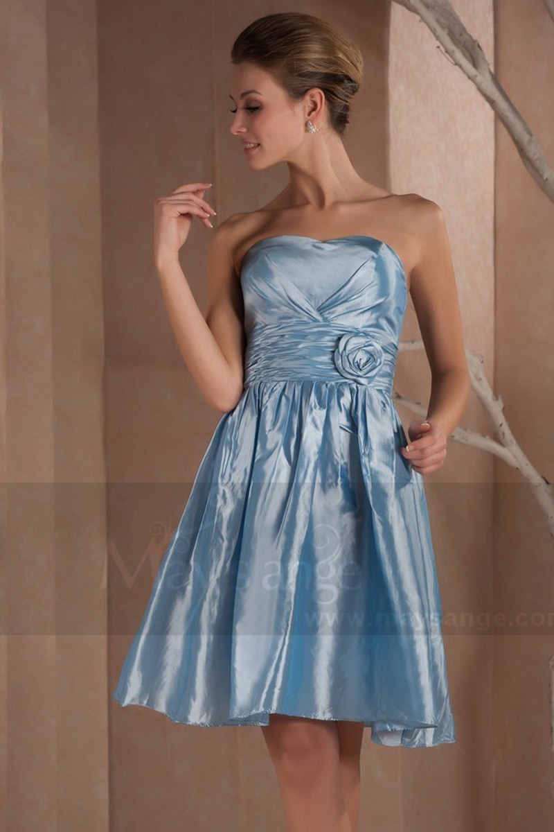 Light Blue Satin Homecoming Dress - Ref C276 - 01