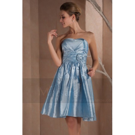 Robe de cocktail romy en taffetas bleu ciel