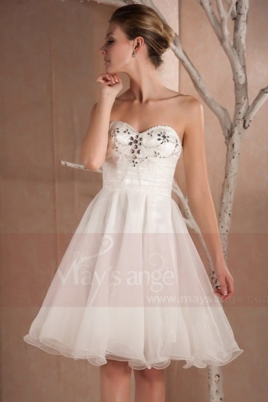 WHITE EVENING DRESS NECKLINE WITH CRYSTAL BEADS - C280 #1