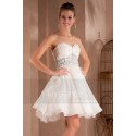 SHORT WHITE DRESS WITH DRAPED SWEETHEART NECKLINE AND PEARLS - Ref C284 - 02