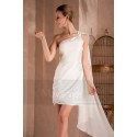 Robe de cocktail courte en mousseline blanche avec bretelle unique - Ref C287 - 02