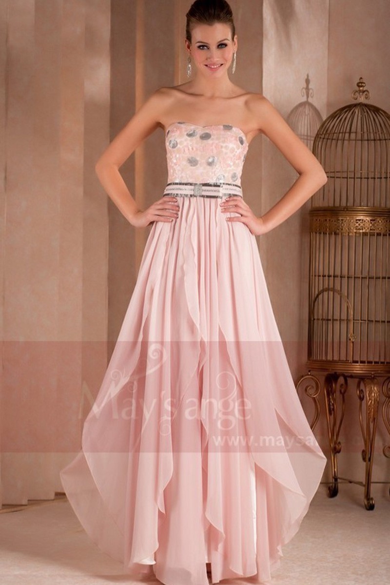 STRAPLESS LONG PINK DRESS WITH GLITTER FOR WEDDING GUEST - Ref L311 - 01