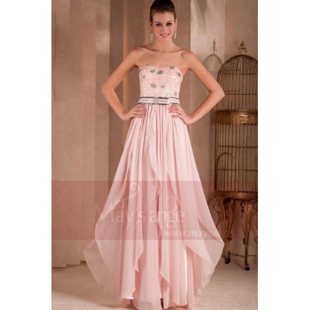 Robe de soirée bustier longue fluide Galaxie rose pale