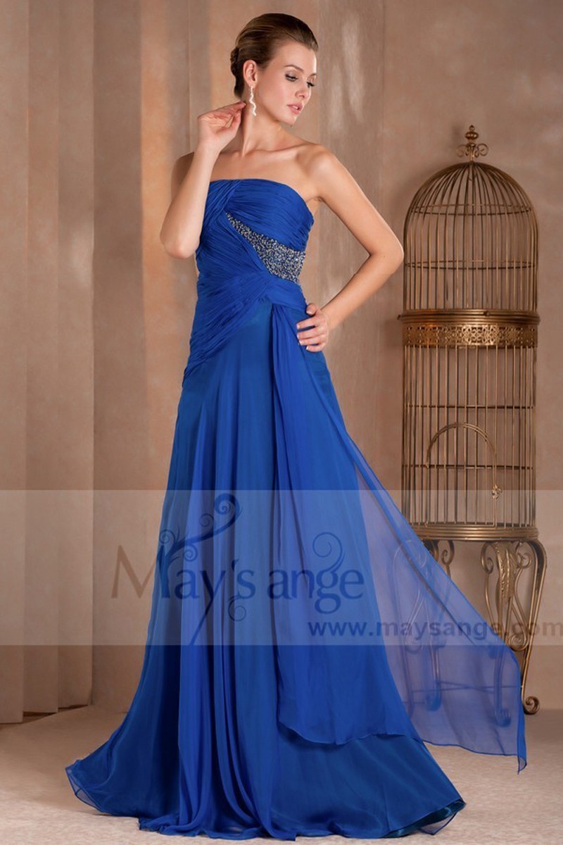 Robe de soirée bleu roi fluidité bustier - Ref L209 - 01