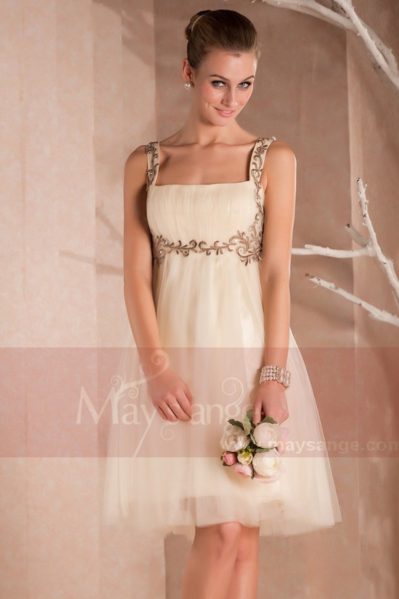 Robe courte de cocktail Eve en organza champagne - Ref C404 - 01