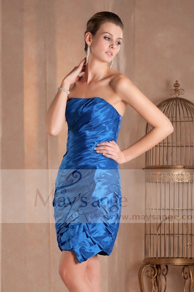 Robe courte demoiselle d'honneur Neptune en taffetas - Ref C406 - 01 Robe courte demoiselle d'honneur Neptune en taffetas - Ref C406 - 01