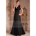 Robe de soiree noire paillette double décollette chic avec manches - Ref L110 - 02