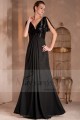 Robe de soiree noire paillette double décollette chic avec manches - Ref L110 - 02