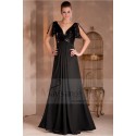 Robe de soiree noire paillette double décollette chic avec manches - Ref L110 - 03