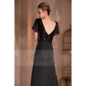 Robe de soiree noire paillette double décollette chic avec manches - Ref L110 - 04