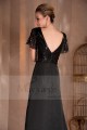 Robe de soiree noire paillette double décollette chic avec manches - Ref L110 - 04