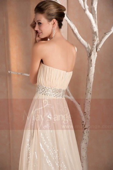 CHAMPAGNE LONG STRAPLESS DRESS FOR CHIC EVENING WITH SHINE FABRIC - L165 #1