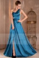 Strapless evening dress blue satin drape with single strap - Ref L157 - 02