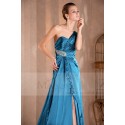 Robe soirée bleu bustier drape en satin avec bretelle unique - Ref L157 - 03