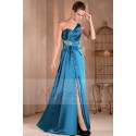 Strapless evening dress blue satin drape with single strap - Ref L157 - 04