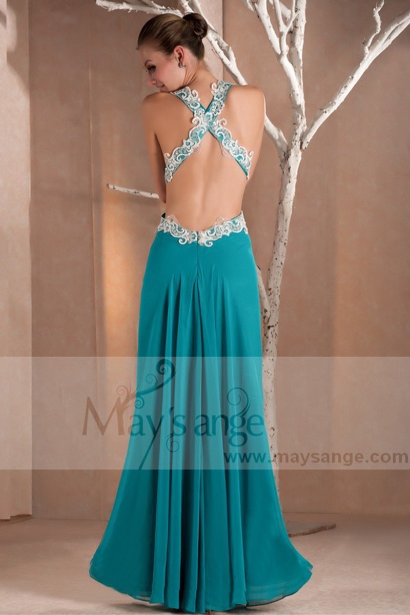 Sexy Turquoise Long Dress Deep V Neckline And Slit In Front - Ref L141 - 01