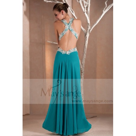 Sexy Turquoise Long Dress Deep V Neckline And Slit In Front